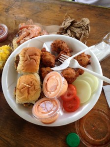 Conch fritters and crab sliders.